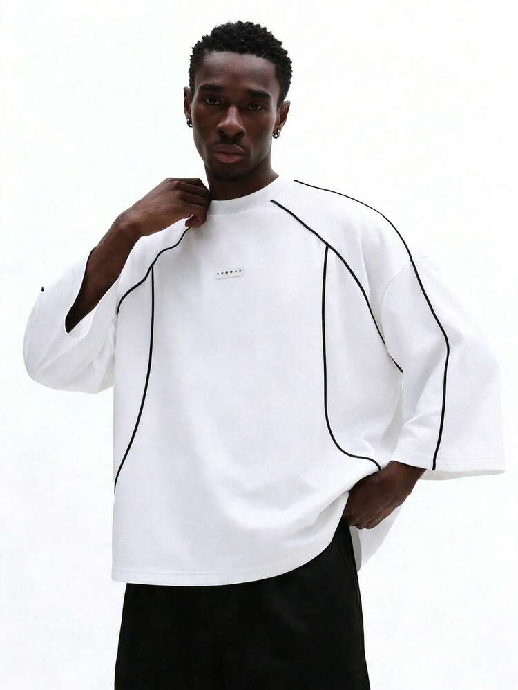 배색 파이핑이 있는 오버사이즈 크루넥 스웨트셔츠