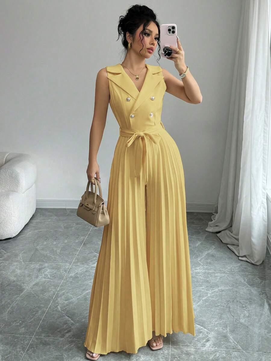 Selianne Mono elegante de mujer de diseño cruzado con pliegues en color albaricoque, para primavera/otoño - amarillo ganso - Ver 1