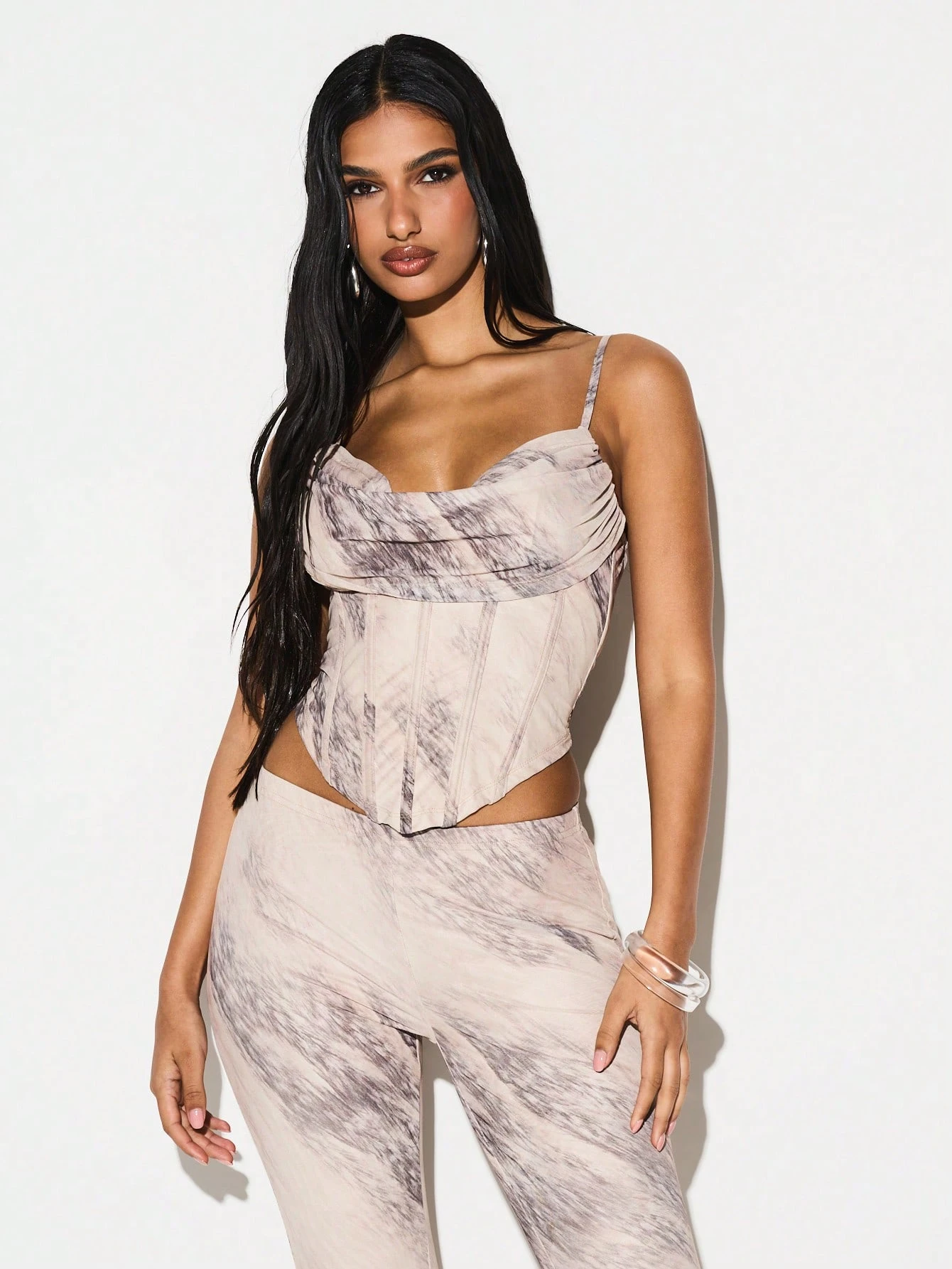 KIZN Cowl Neck Animal Print Corset Top