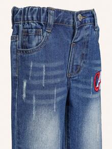 Casuvi Kids Young Boys' Vintage Streetwear Distressed Ripped Loose Comfortable Light Blue Straight Leg Kid Kid Baggy Kid Jeans Kid Baggy Jeans - Dark Wash - View 4