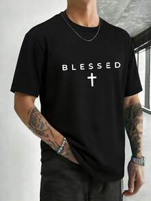 Men's fashionable printed short-sleeved crew neck casual summer short-sleeved top, machine washable, comfortable outdoor casual wear, machine washable shirt - Negro - Ver 1