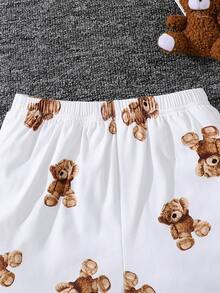 SHEIN Tween Girl Bear Pattern Knit Camisole And Shorts 2 Pieces Pajama Set - White - View 4