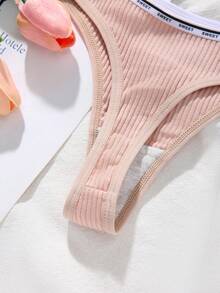 10pcs/Pack Ribbed Comfort Contrast Trim Thong Panties - Multicolor - View 4