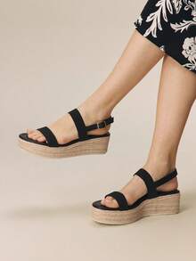 Styleloop Sandalias de plataforma y cuña de cuerda trenzada para mujer, estilo de vacaciones BOHO Chic, atuendo retro de música country americana para festival - Negro 4 - Ver 5