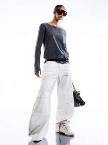 LYSMO 2026 New Arrive Minimalism Spring/Summer Women's Casual Letter Rhinestone Embellished Long Sleeve T-Shirt, Spring/Autumn/Summer Outfits For Women /Spring Outfit Women /Valentine's Day / Valentine Outfits For Women /Valentine Clothes /Valentine's Day Outfit /Birthday Outfits For Women /Going Out Top/Going Out Tops For Women /Elegant Dress Women /Elegant Women's Blouses / Elegant Blouses For Ladies / Casual Blouses For Women /Vacation Outfits Women / Holiday Outfits For Women / Y2k Clothes / 2000s Style/Y2K Tops/Carnival Costume /Carnival Women Look 2026 /Party Top/Party Outfit - Black - View 4