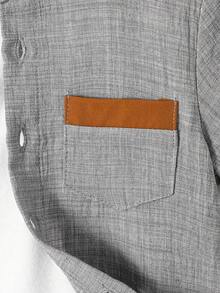 SHEIN Toddler Boys' Casual Contrast Trim Polo Collar Short Sleeve Shirt, Summer - Grey - View 7