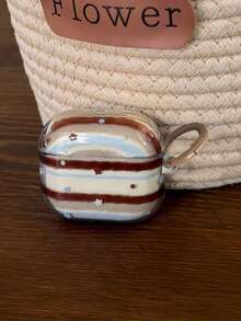 Retro Transparent Blue & Brown Star Circle Earphone Case Compatible With Apple Pro 3/2/1 & 4/3/2, Fashionable Minimalist Women Cover Autumn Winter - Multicolor - View 5