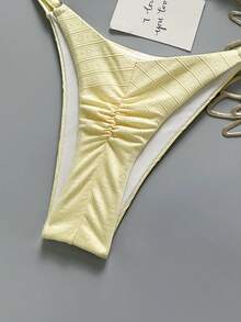 Swim Vcay Bộ bikini tam giác màu vàng, dây buộc cổ, họa tiết sao biển, 2 mảnh, thích hợp cho trang phục thường ngày và đi nghỉ mát. - Vàng nhạt - Xem 5