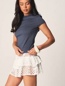 MISSGUIDED Boho Crochet Frill Mini Skirt Tiered Open Weave Summer Beach Vacation Festival Layered Ruffle Short Skirt Spring Casual - White - View 4