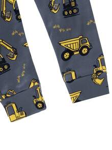 男宝宝蓝色卡通挖掘机印花长袖贴身连体睡衣 - 灰色 - 查看 7