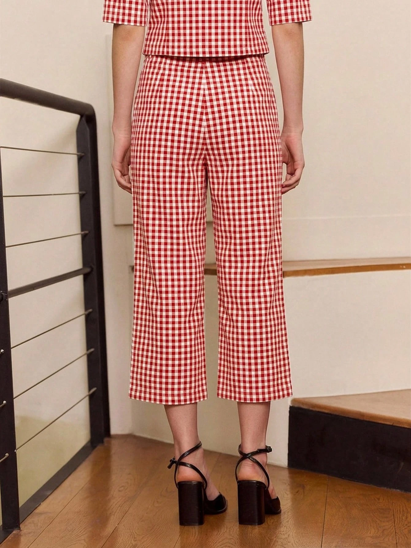 Pantaloni a gamba larga a quadri verdi in stile vintage carino