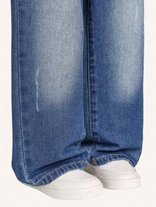 Casuvi Kids Young Boys' Vintage Streetwear Distressed Ripped Loose Comfortable Light Blue Straight Leg Kid Kid Baggy Kid Jeans Kid Baggy Jeans - Dark Wash - View 5