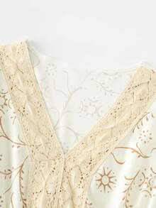 Franclia Casual Vacation Lace Patchwork V-Neck Maxi Dress - Apricot - View 6