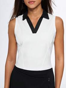 SHEIN Dewbera Damen Lässig Sport Kontrast V-Ausschnitt Ärmellos Tank Top, Sommer - Schwarz und Weiss - Übersicht 7