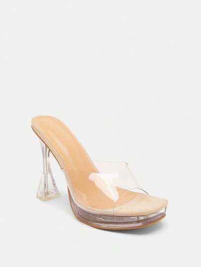 Glitzique 時尚女性水晶高跟透明防水防水台玻璃膠水簡約風舒服的高跟鞋涼鞋