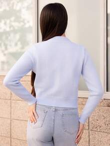 Andrea Bello Áo len họa tiết hoa đính đá thời trang thu đông dành cho nữ - Màu xanh lam - Xem 3