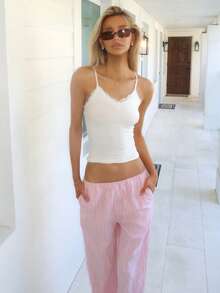 Sydney Algeri 撞色蕾丝边吊带短款女式上衣 - 白色 - 查看 1