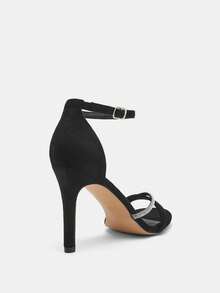 Glitzique Sandalias de vestir de fiesta con tacones altos y pedrería para mujer, tacones gruesos negros con cremallera al estilo romano - Negro - Ver 10