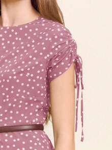 优雅深绿色波点长裙 - 藕粉色 - 查看 5