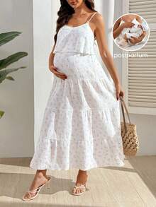 SHEIN Simple Print Sleeveless Nursing Dress - White - View 7