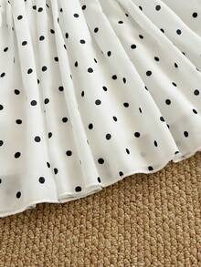 女婴百搭波点图案圆领泡泡袖连衣裙，夏季 - 黑與白 - 查看 4