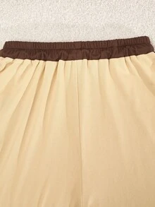 Teen Girls' Casual Colorblock Collar T-Shirt And Pants Set, Spring/Autumn - Khaki - View 9