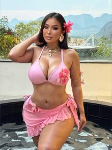 Swim SXY Bộ đồ bơi cỡ lớn, màu hồng với họa tiết hoa 3D thủ công, phong cách châu Âu gợi cảm. - Hồng - Xem 6