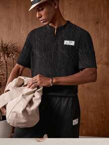 AKNOTIC Business Casual 2pcs Men's Fitted Knit Casual T-Shirt Set, Suitable For Summer - Black - View 5