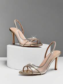 SHUZIA Women's Clear Gold Rhinestone Strap Stiletto Heels – Elegant Wedding & Party Sandals - Gold - View 3