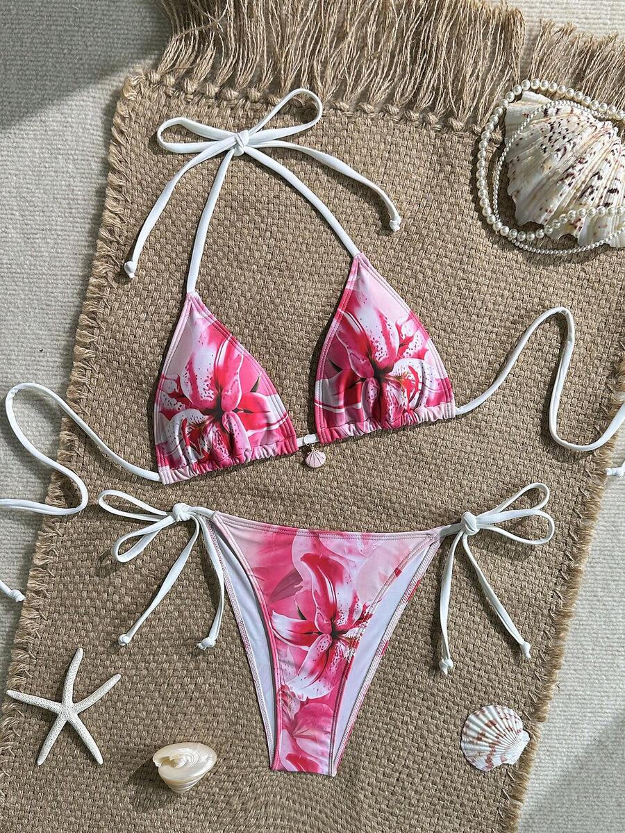 Swim Vcay Bikini de dos piezas de tela texturizada con estampado colorido para vacaciones y playa, de uso casual para mujer - Multicolor - Ver 1