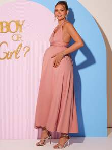 Loomaby Đầm dài quai vai thời trang dành cho bà bầu, thích hợp cho tiệc mừng em bé sắp chào đời. - Hồng - Xem 11