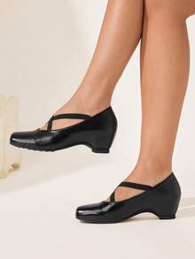 CUCCOO CHICEST Women's Square Toe PU Leather Criss-Cross Strap Ballet Shoes, Black, Minimalist & Versatile For Daily Wear And Commute Wedding Shoes Spring Shoes Bride Shoes - Black - View 3