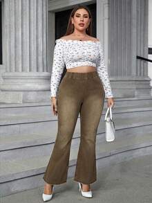 EMERY ROSE Women's High Waist Casual Versatile Daily Wear Flare Jeans - Coffee Brown - View 5