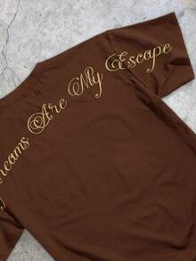 StoneGrade 男士标语印花圆领休闲宽松T恤 - 棕色 - 查看 3