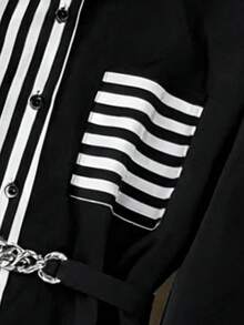 GlowEve CURVE 大码女式条纹拼接宽松休闲衬衫 - 黑與白 - 查看 5