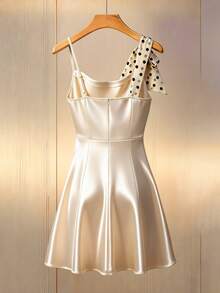 Franclia Women's Fashion Summer Party Bow Tie Strap Dress White  Polka Dot Bow Vintage Dress Polka Dot Bow Dress - Apricot - View 2