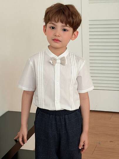 DAZY Young Boys' Fashion Party Bow Tie Short Sleeve Shirt