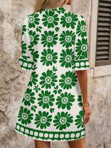 SHEIN Clasi Women's Summer Vacation All-Over Print Short Sleeve Mini Dress - Green - View 2