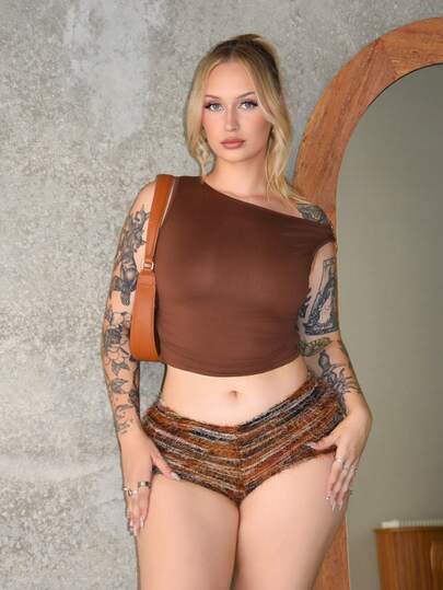 Arliah 新款休闲度假西部海滩婚礼宾客服装，毕业早午餐，圣帕特里克节，春假，复活节，音乐节，优雅波西米亚热带毛绒纹理棕色针织不对称肩部花卉露背 2 件套女士