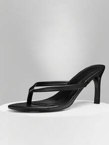 SHUZIA 女士极简主义套脚细高跟人字拖凉鞋 - 黑色 - 查看 6