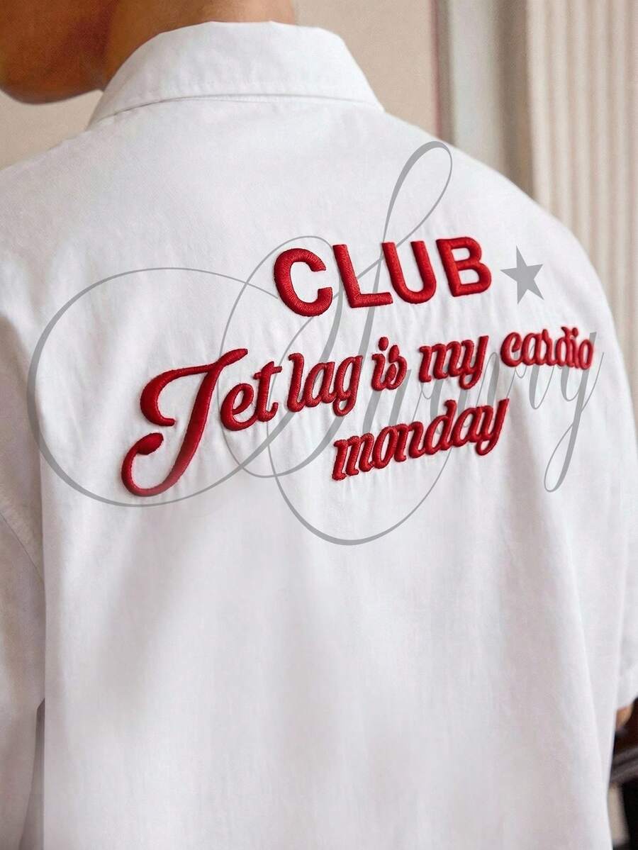 SWAVVY Men's Fashion Embroidered Button Short Sleeve Shirt - White - View 1