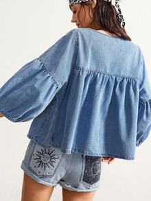Bohemela New Women's Denim Top, Casual Loose Washed Lantern Sleeve Pullover Denim Shirt, Blue Top  Y2K Bohemian Style, Music Festival Outfit Summer Outfits  Spring Outfit Women Beach Outfit For Women  Summer Holiday Outfits - Light Wash - View 2