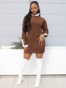 Steph T Women's Apricot Lace Trim Long Sleeve Dress - Brown - View 1