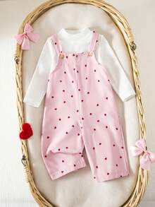 SHEIN 1pc Baby Girl Casual Everyday Commute Valentine's Day Heart Print Loose Jumpsuit - Pink - View 9