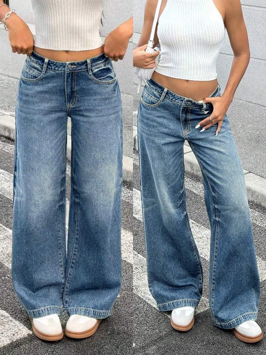 Jeanoix Women's Y2K Casual Denim Jeans - Blue - View 1