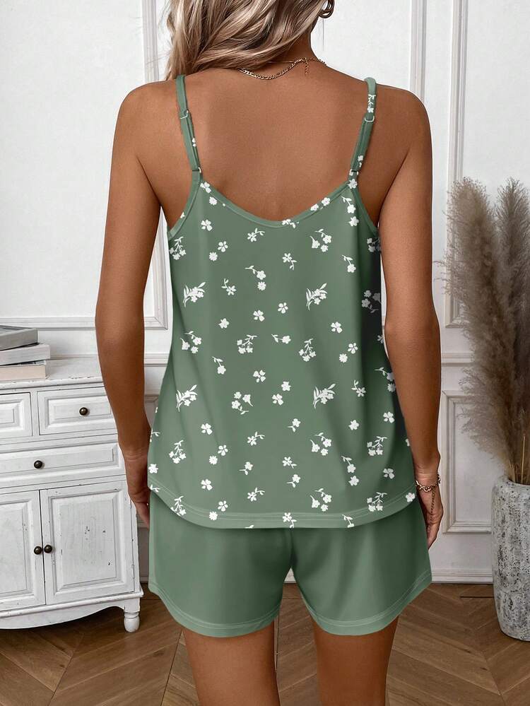 EMERY ROSE 2pcs Casual Minimalist Ditsy Floral Top And Matching Shorts Set, Suitable For Summer - Multicolor - View 2