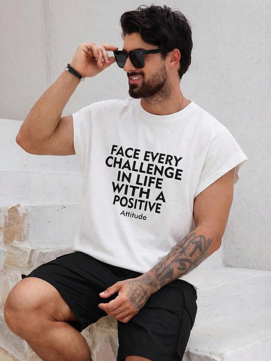 DAZY Áo thun nam tay ngắn cổ tròn in chữ, kiểu dáng đường phố, thích hợp cho mùa hè. - trắng - Xem 1