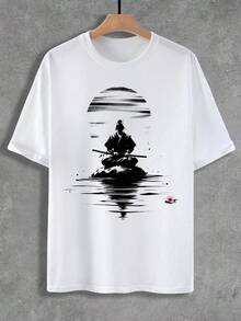 A men's round neck casual short top, elegant and casual, suitable for daily outings, Christmas, regular length, essential for travel - Blanco - Ver 3