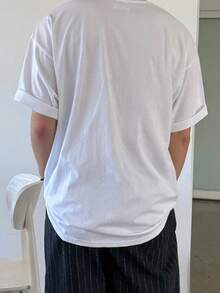 DAZY 男士白色短袖T恤，印花图案及字母，夏季款 - 灰色 - 查看 2