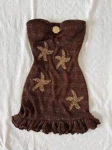 Soleia 女士亮片海星装饰性感抹胸迷你连衣裙 - 棕色 - 查看 2